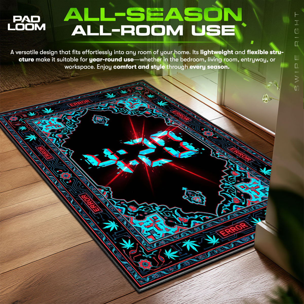Neon Glitch Streetwear Floor fan rug — premium quality print