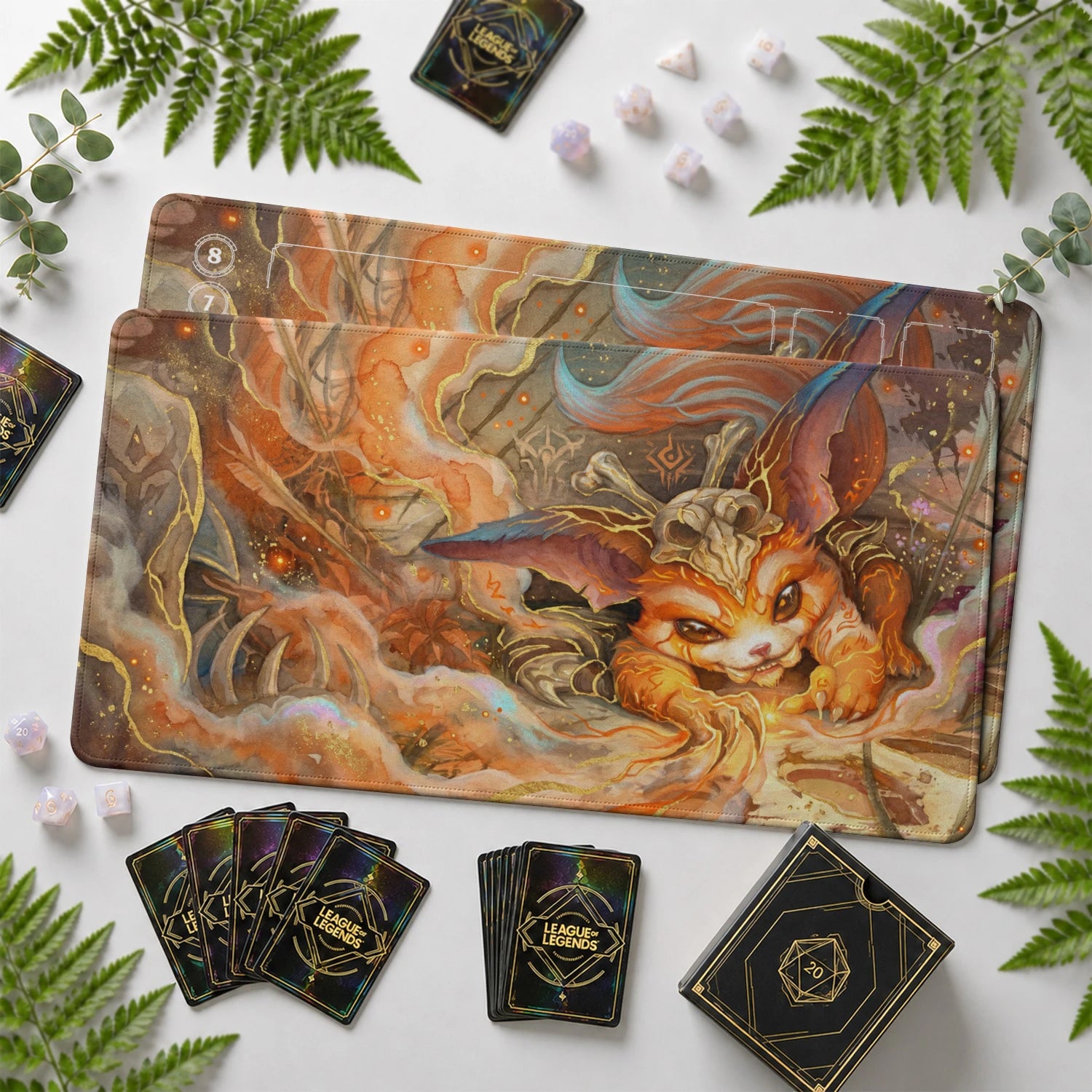 Gnar Emberfell Riftbound TCG playmat with card zones and score track – LoL game mat