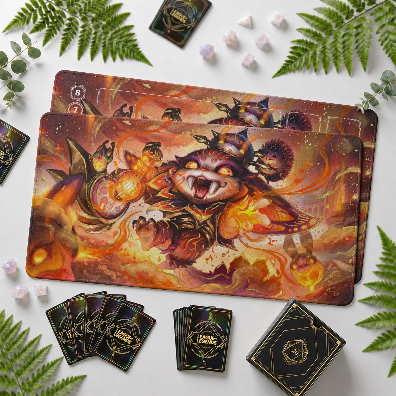 Gnar Rampage Riftbound TCG playmat with card zones and score track – LoL game mat