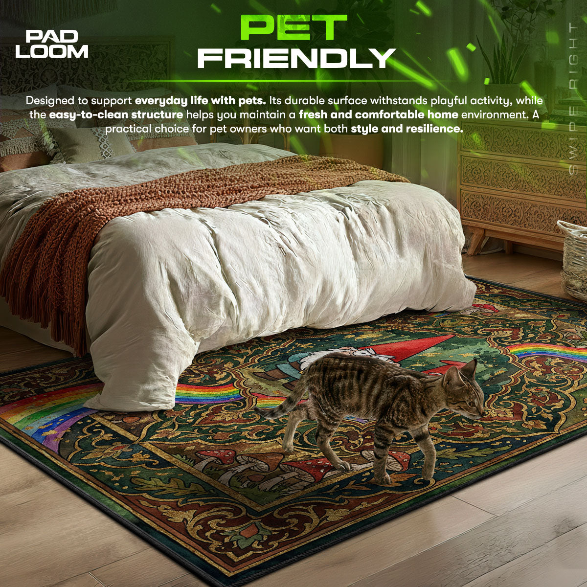 Gnomes Rainbow themed area rug for home decor fans