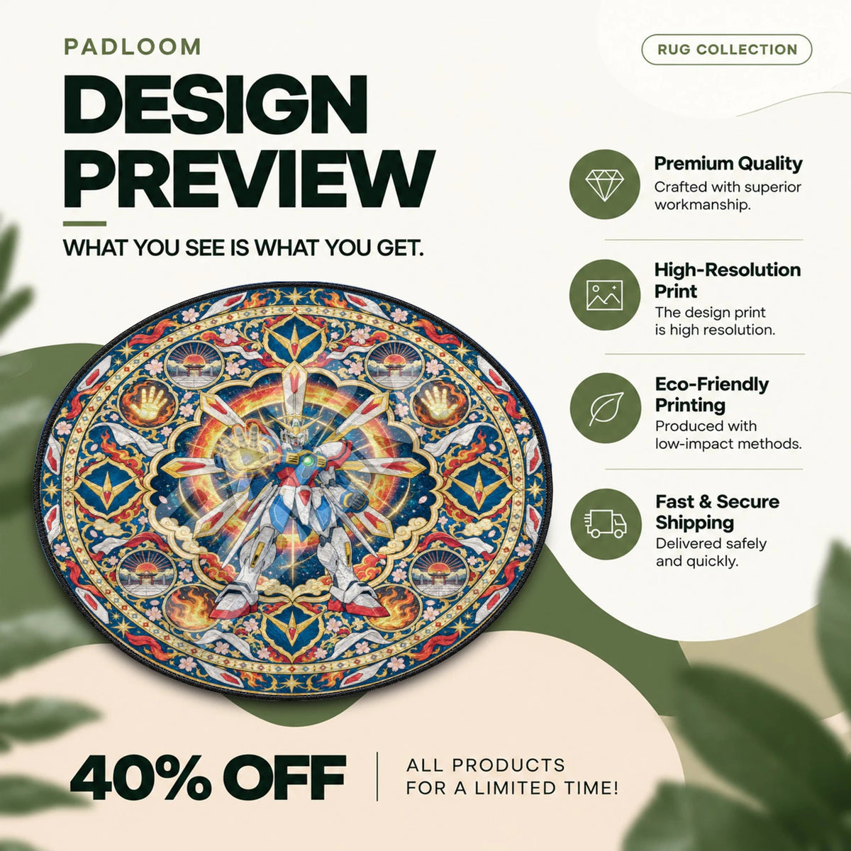 God Gundam Sunburst Gundam round rug full design preview