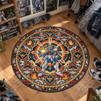 God Gundam Sunburst Round Rug - Gundam Chair Mat