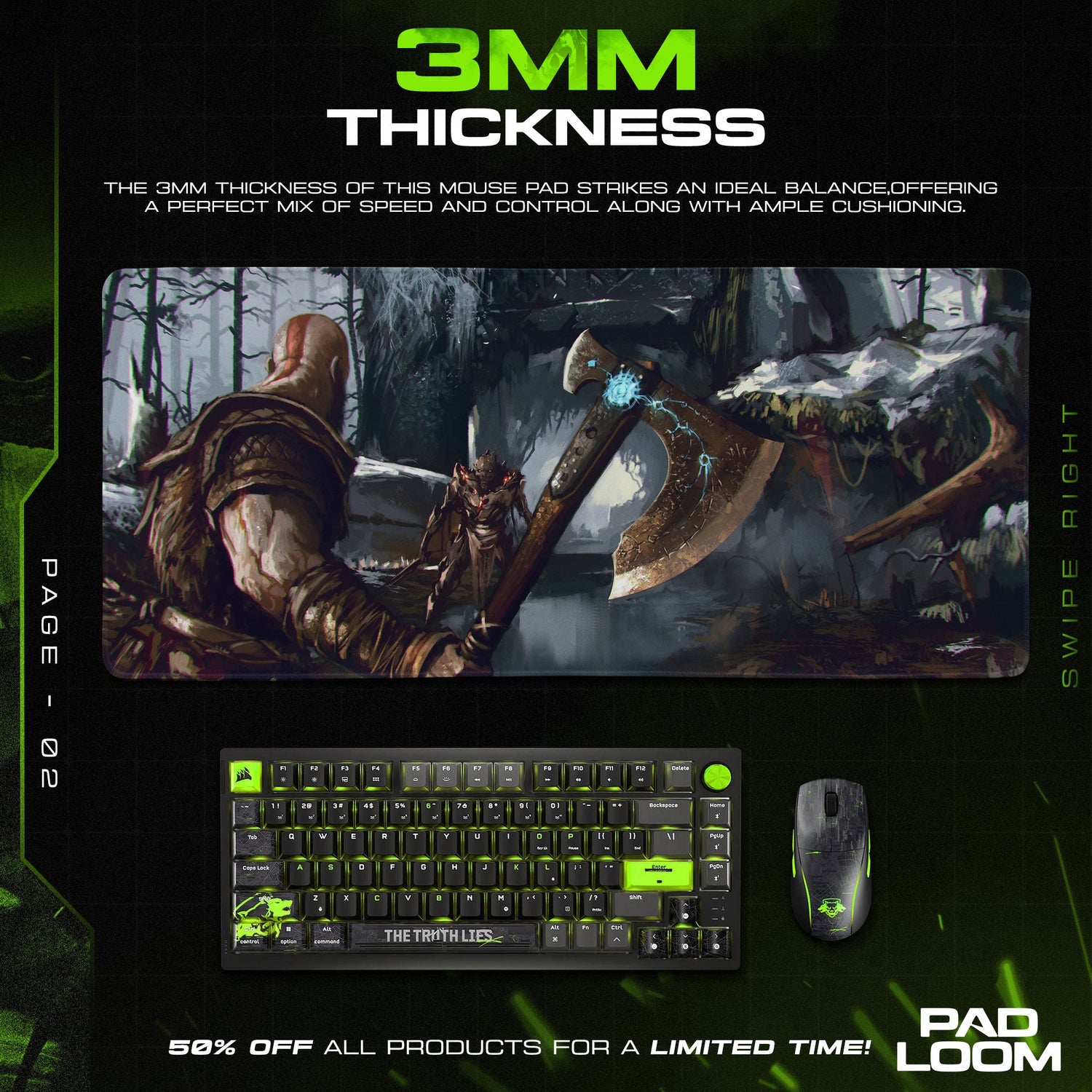 God of War Battle Axe Mouse Pad, Game Gaming Desk Mat Padloom