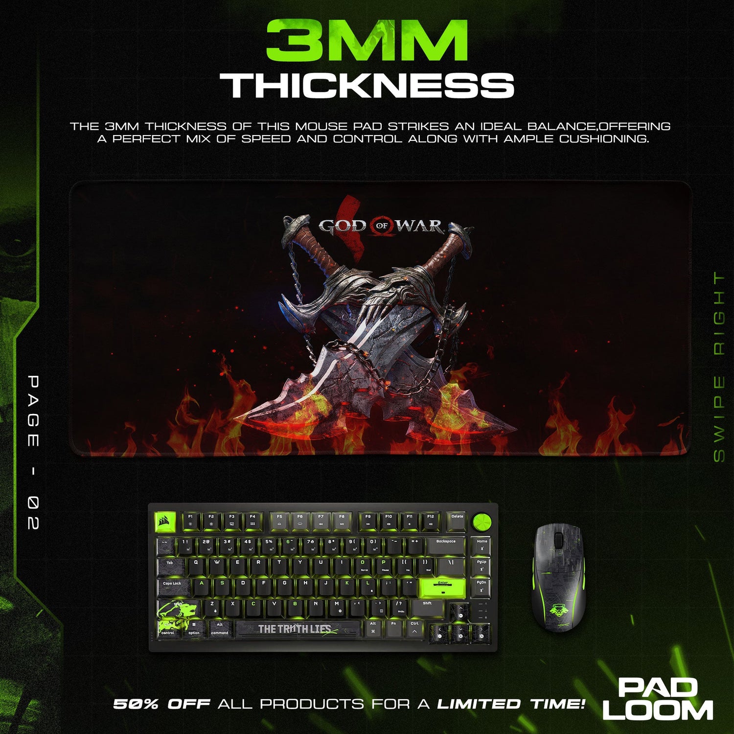 God of War Blades of Chaos Mouse Pad, Game Gamer Gaming Desk Mat Padloom