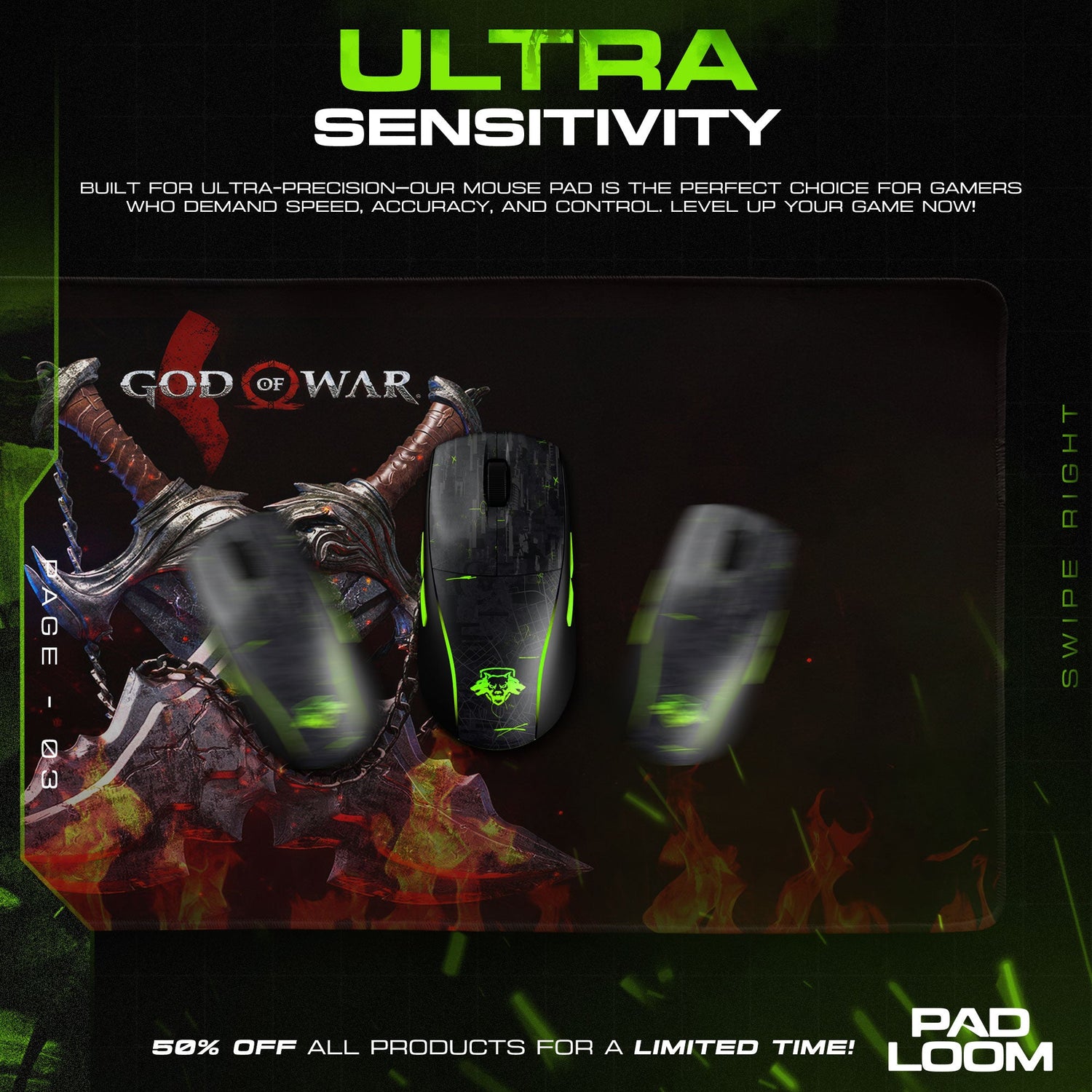 God of War Blades of Chaos Mouse Pad, Game Gamer Gaming Desk Mat Padloom