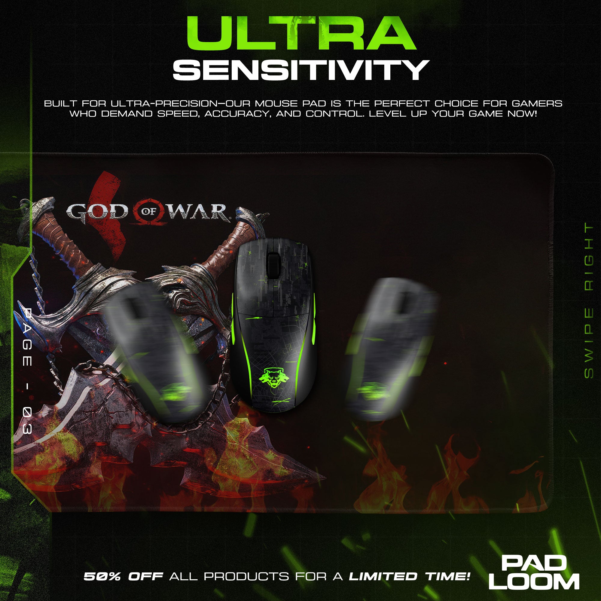 God of War Blades of Chaos Mouse Pad, Game Gamer Gaming Desk Mat