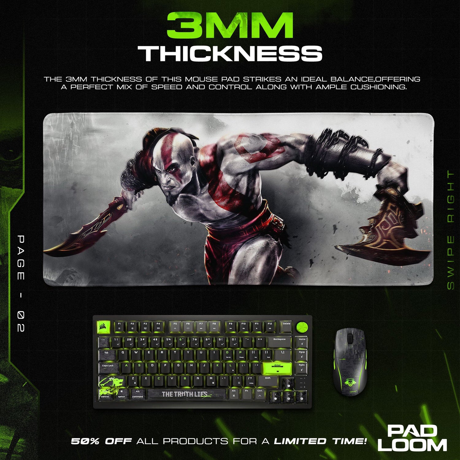 God of War Blades of Chaos Mouse Pad, Game Gaming Desk Mat Padloom