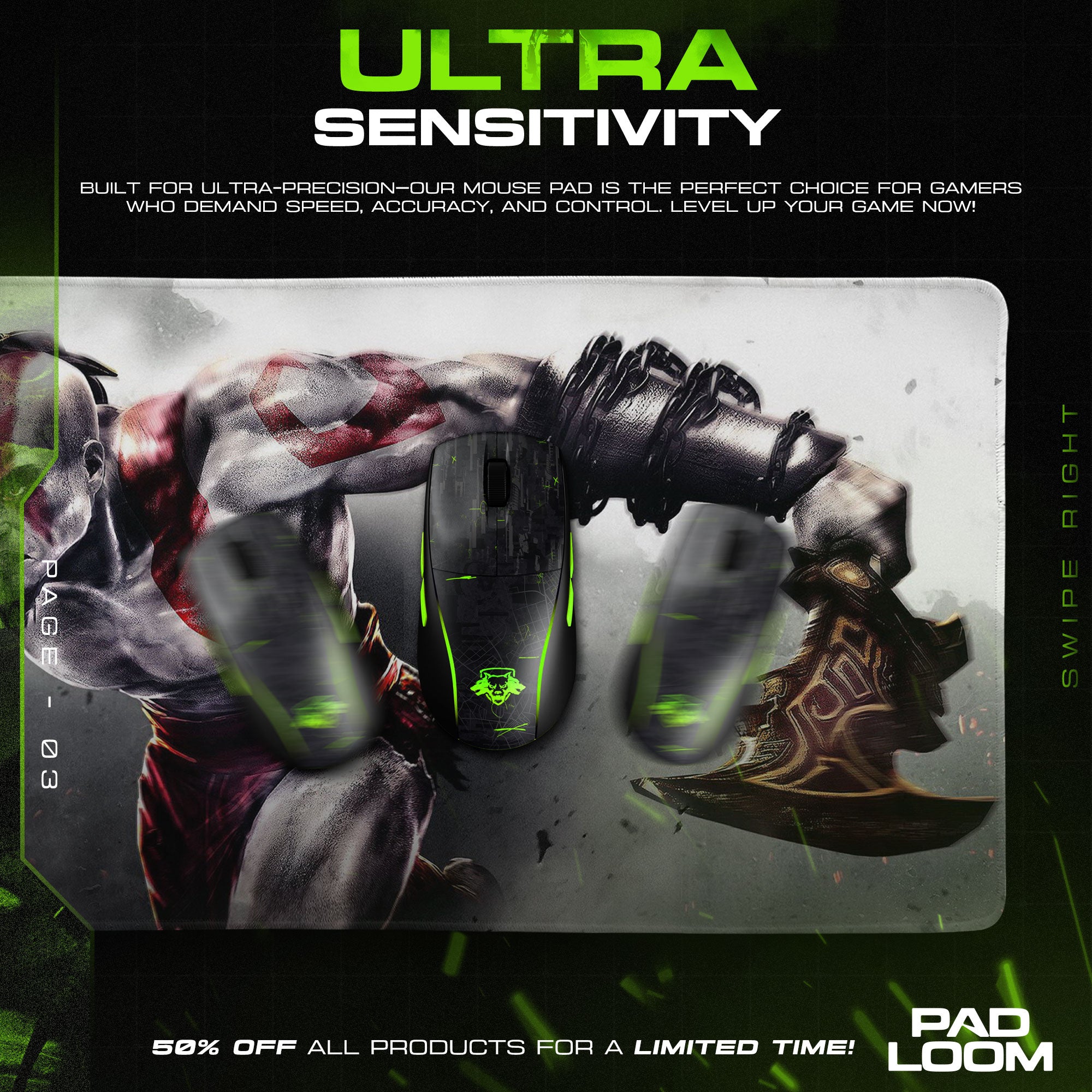 God of War Blades of Chaos Mouse Pad, Game Gaming Desk Mat