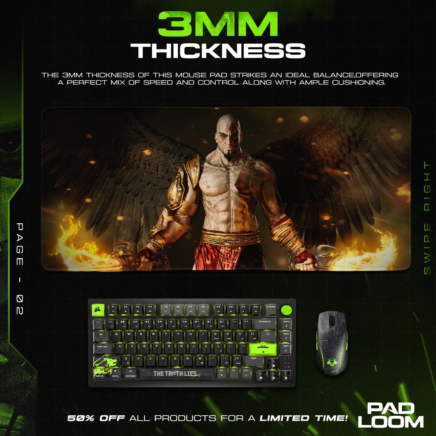 God of War Fallen Wings Mouse Pad, Game Gaming Desk Mat Padloom