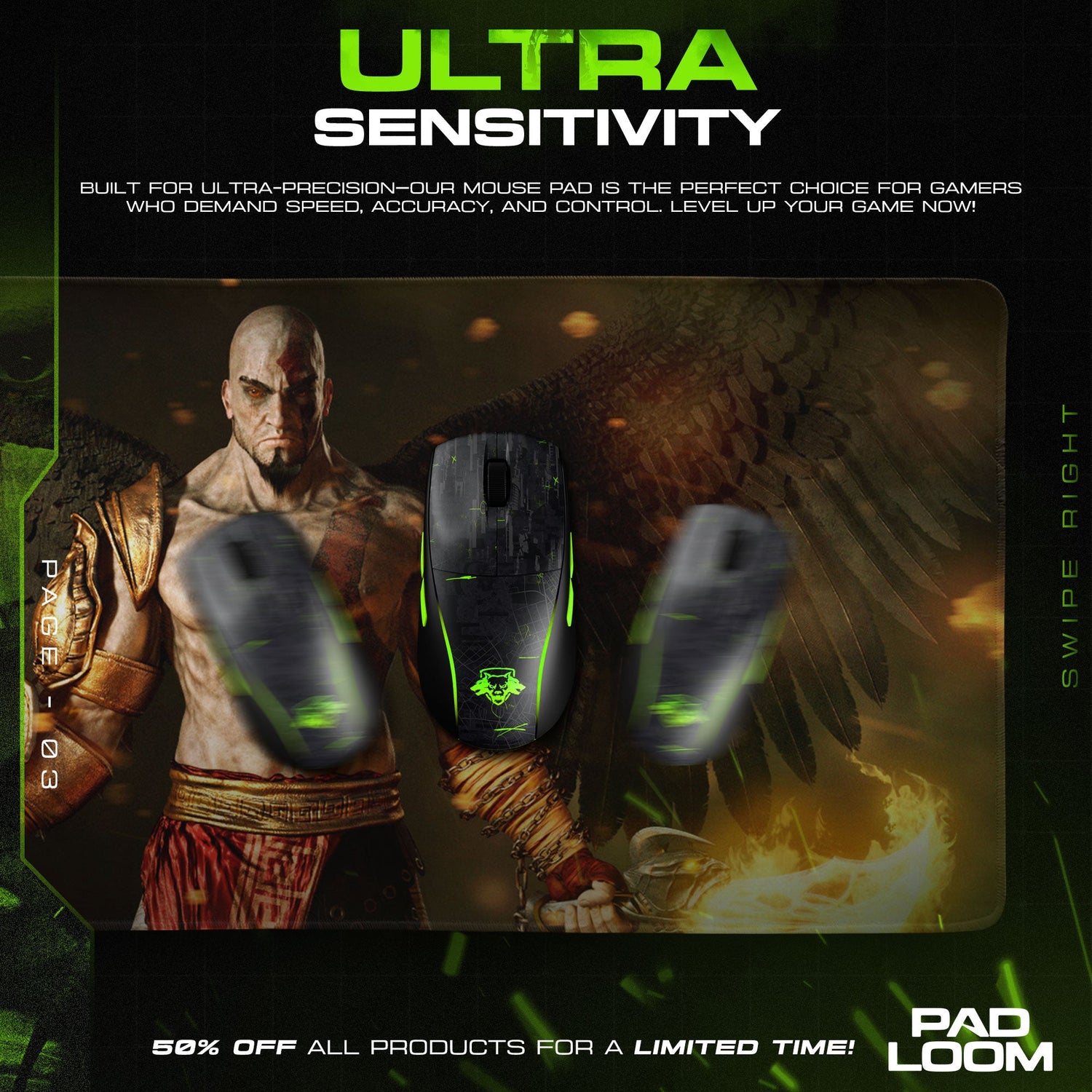 God of War Fallen Wings Mouse Pad, Game Gaming Desk Mat Padloom