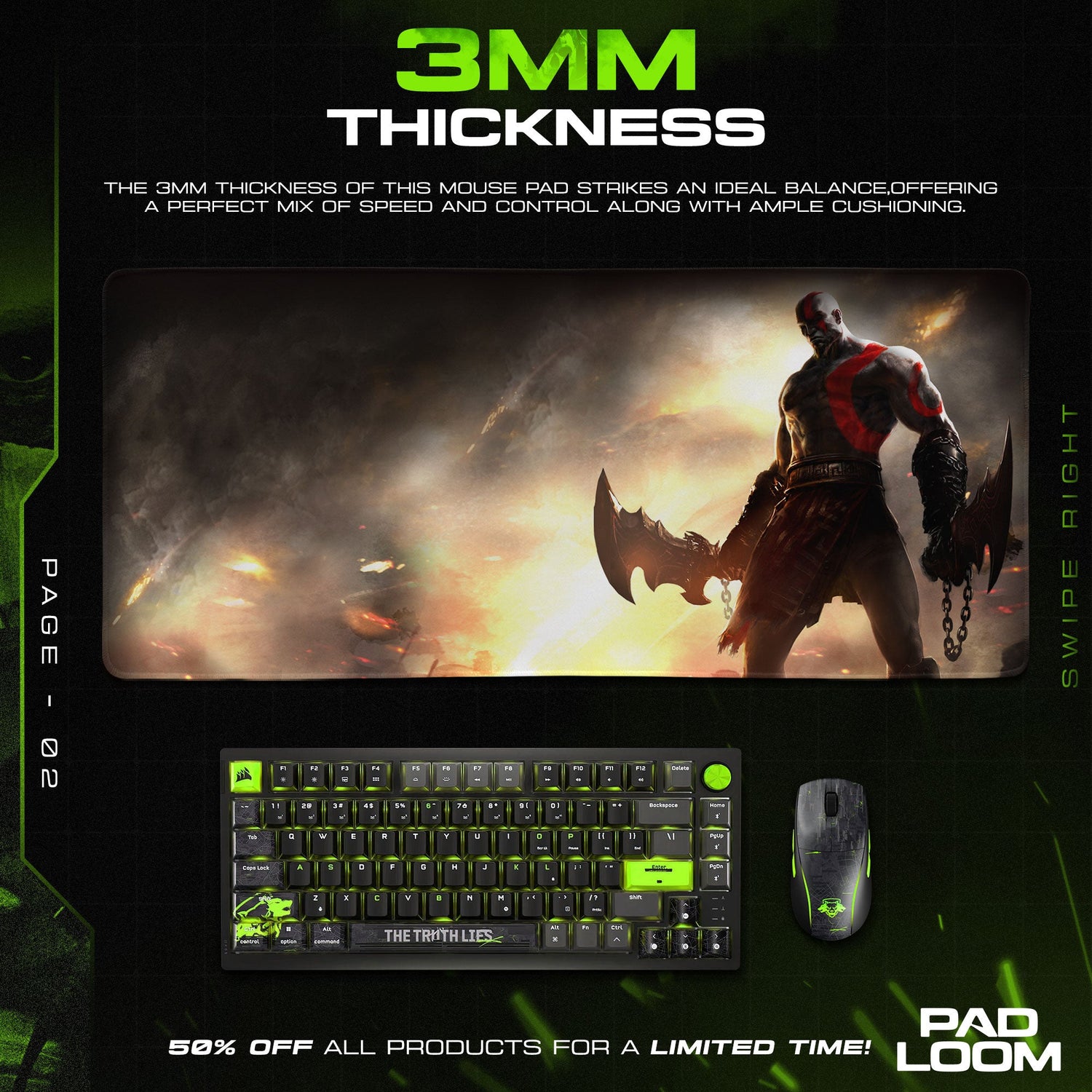 God of War Firestorm Stance Mouse Pad, Game Gaming Desk Mat Padloom