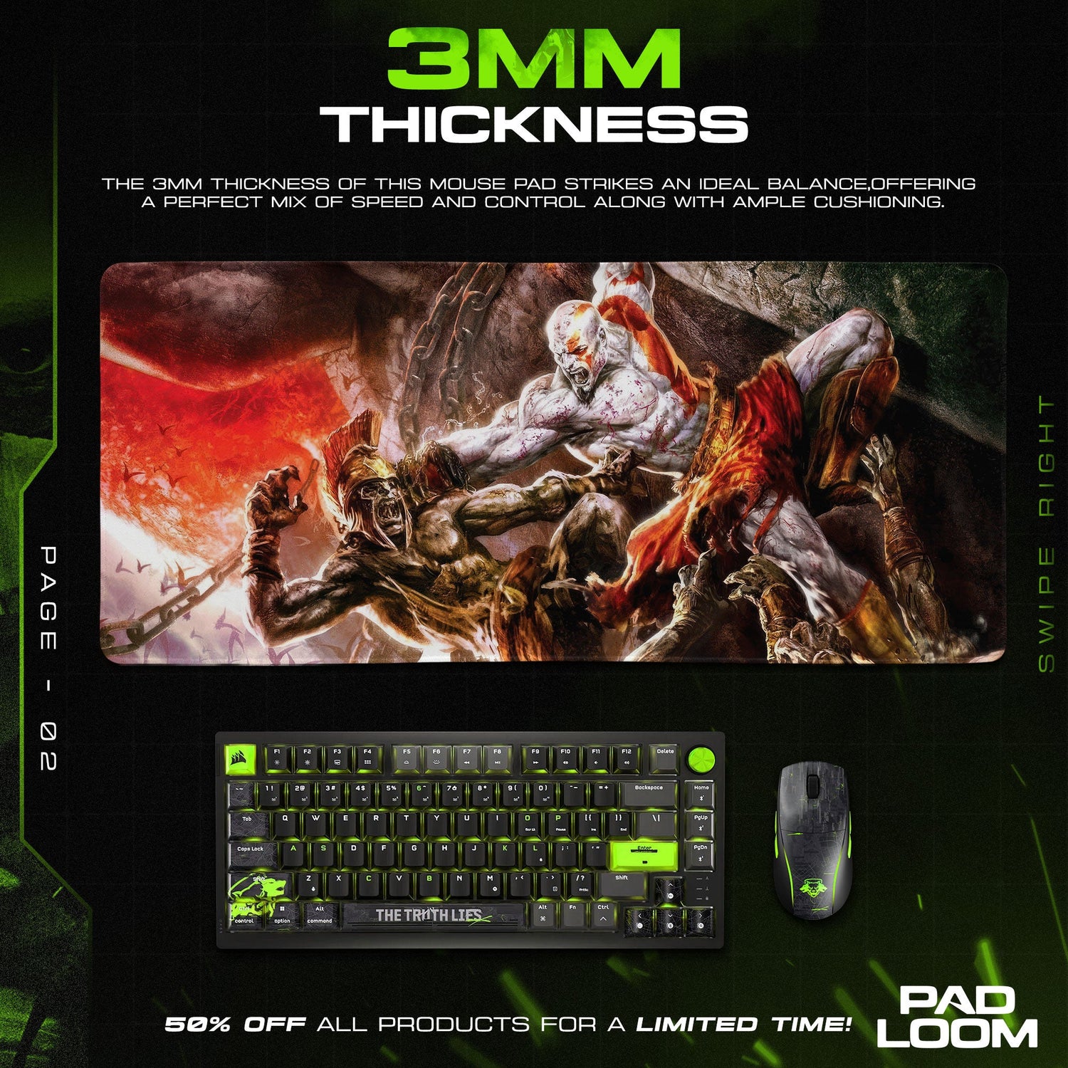 God of War Spartan Fury Mouse Pad, Game Gamer Gaming Desk Mat Padloom