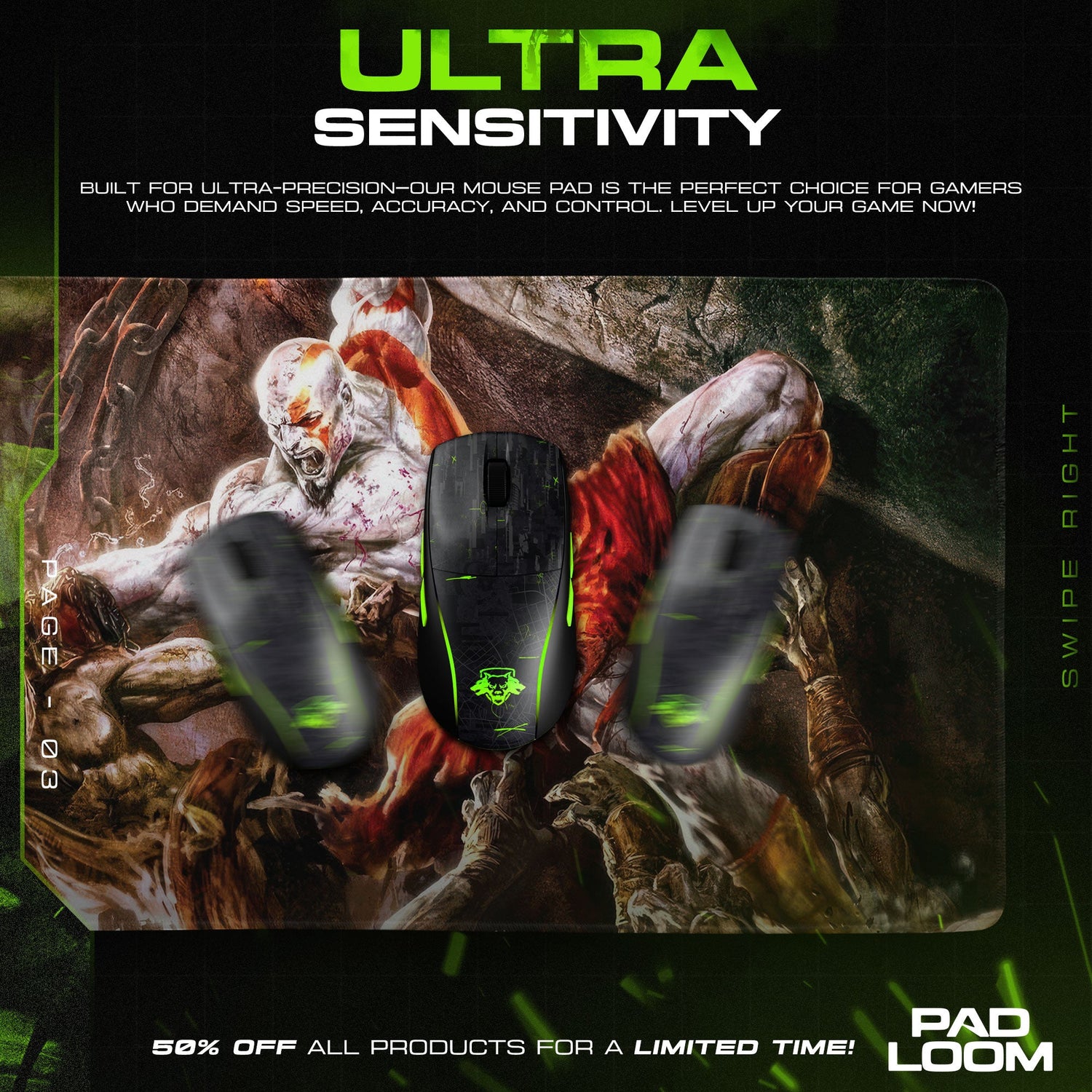 God of War Spartan Fury Mouse Pad, Game Gamer Gaming Desk Mat Padloom