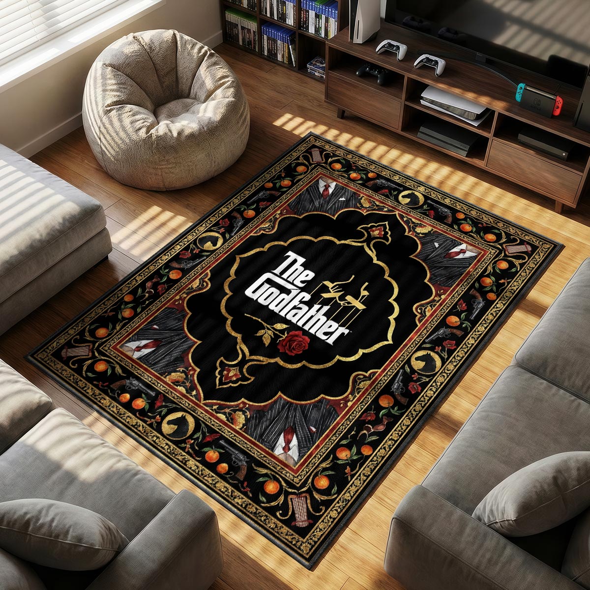 Godfather Marionette themed area rug for home decor fans