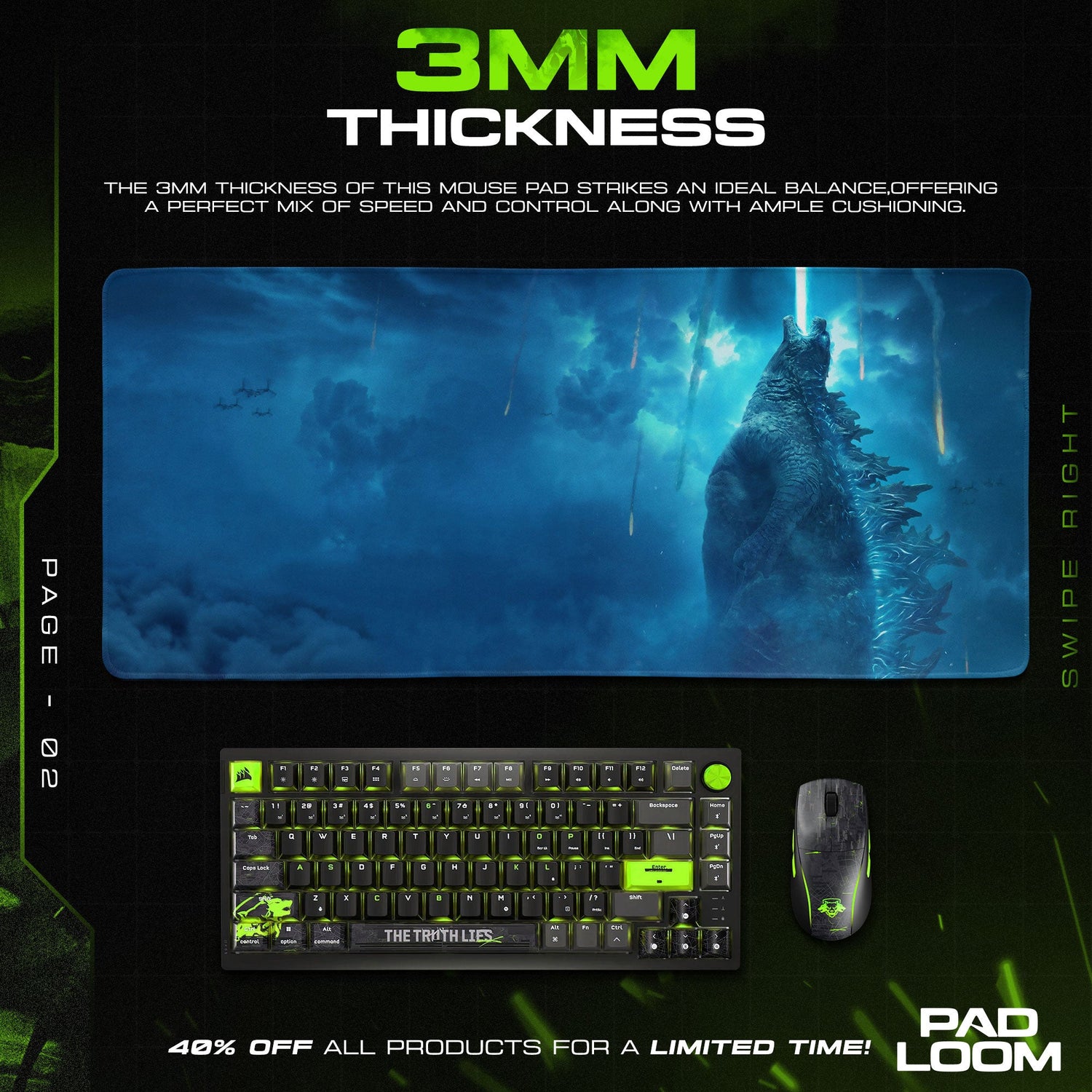 Godzilla Atomic Breath Mouse Pad, MonsterVerse Gaming Desk Mat Padloom