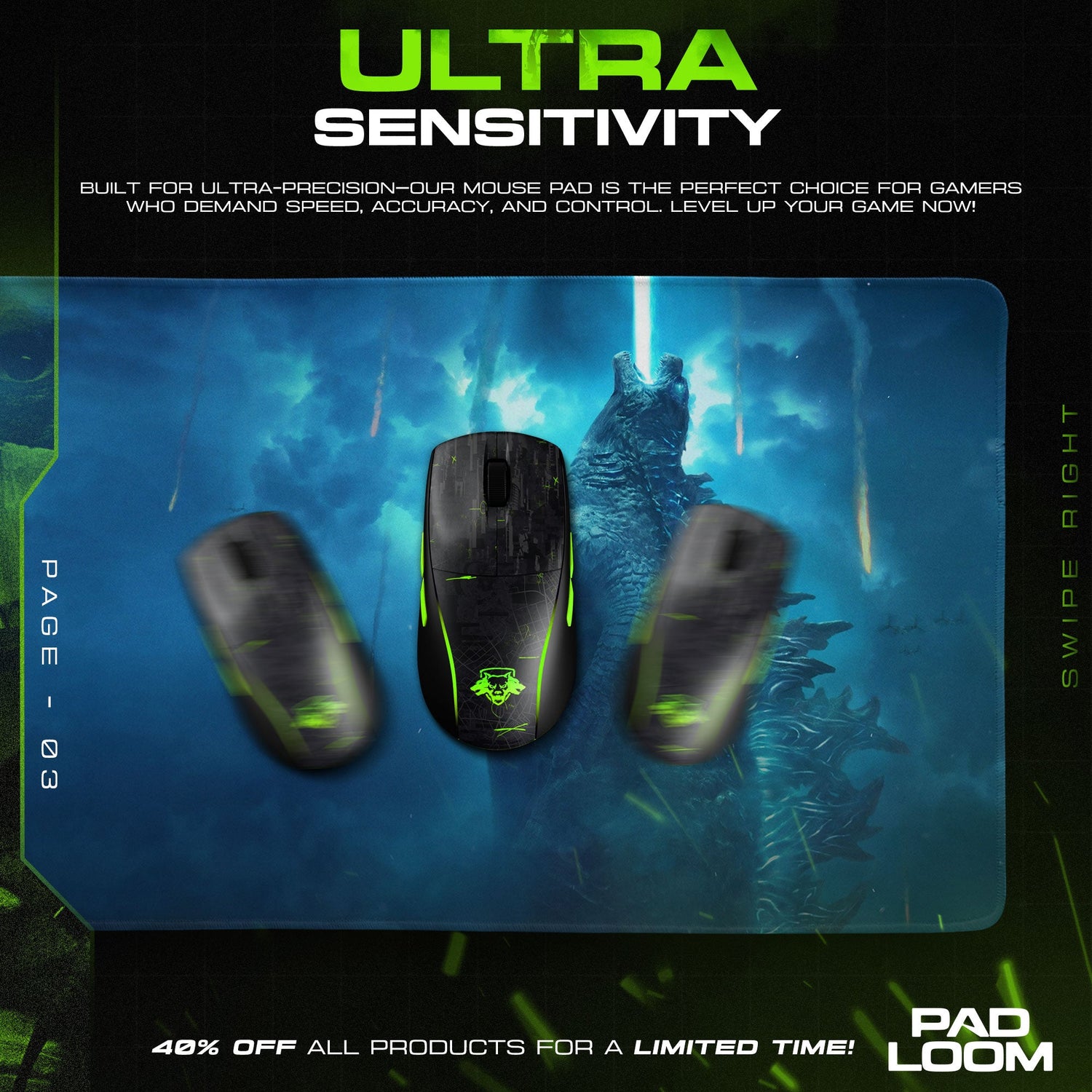 Godzilla Atomic Breath Mouse Pad, MonsterVerse Gaming Desk Mat Padloom