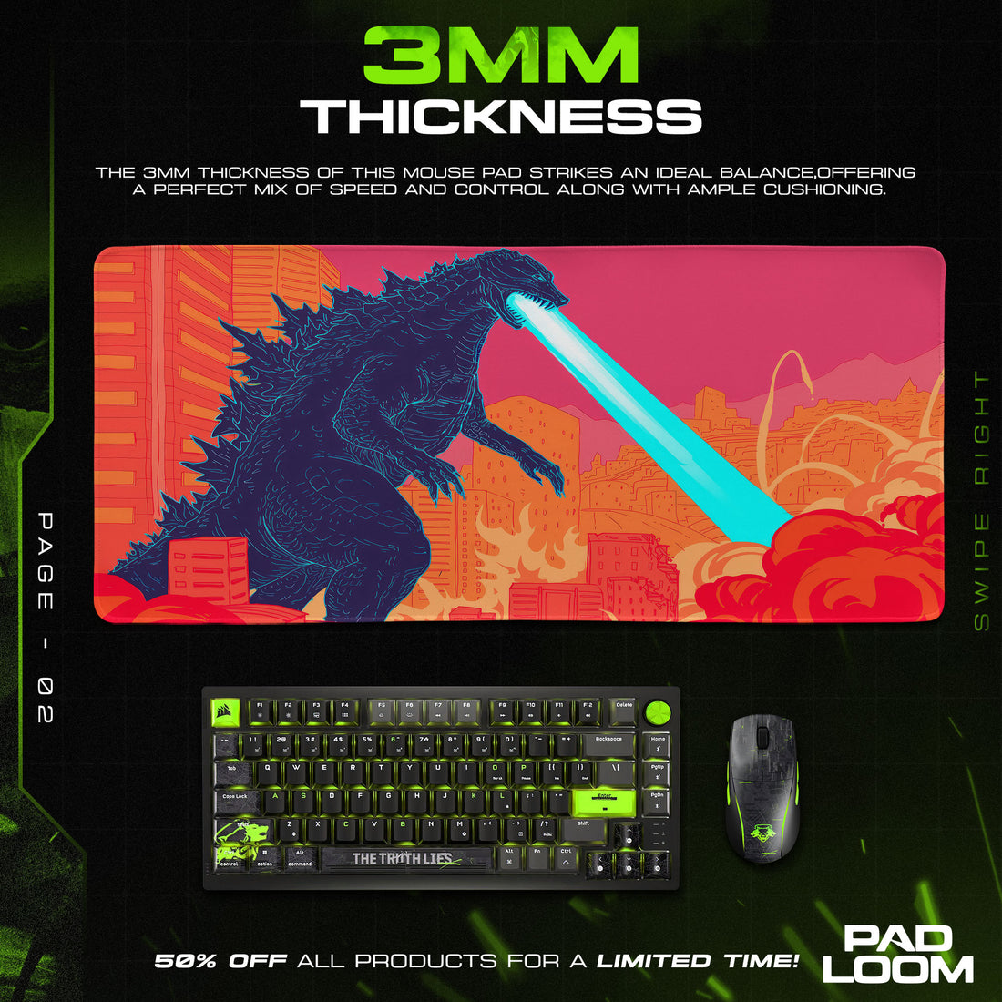 Godzilla Atomic Breath Mouse Pad, Movie Gaming Desk Mat