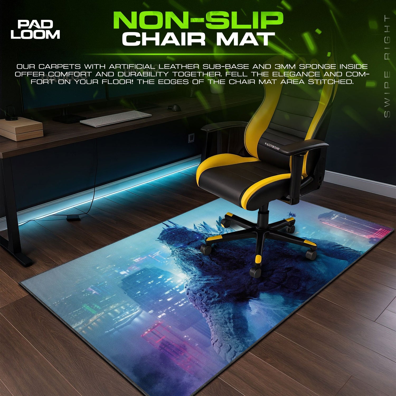 Godzilla City Glow Mouse Pad, Monster Gaming Desk Mat Padloom