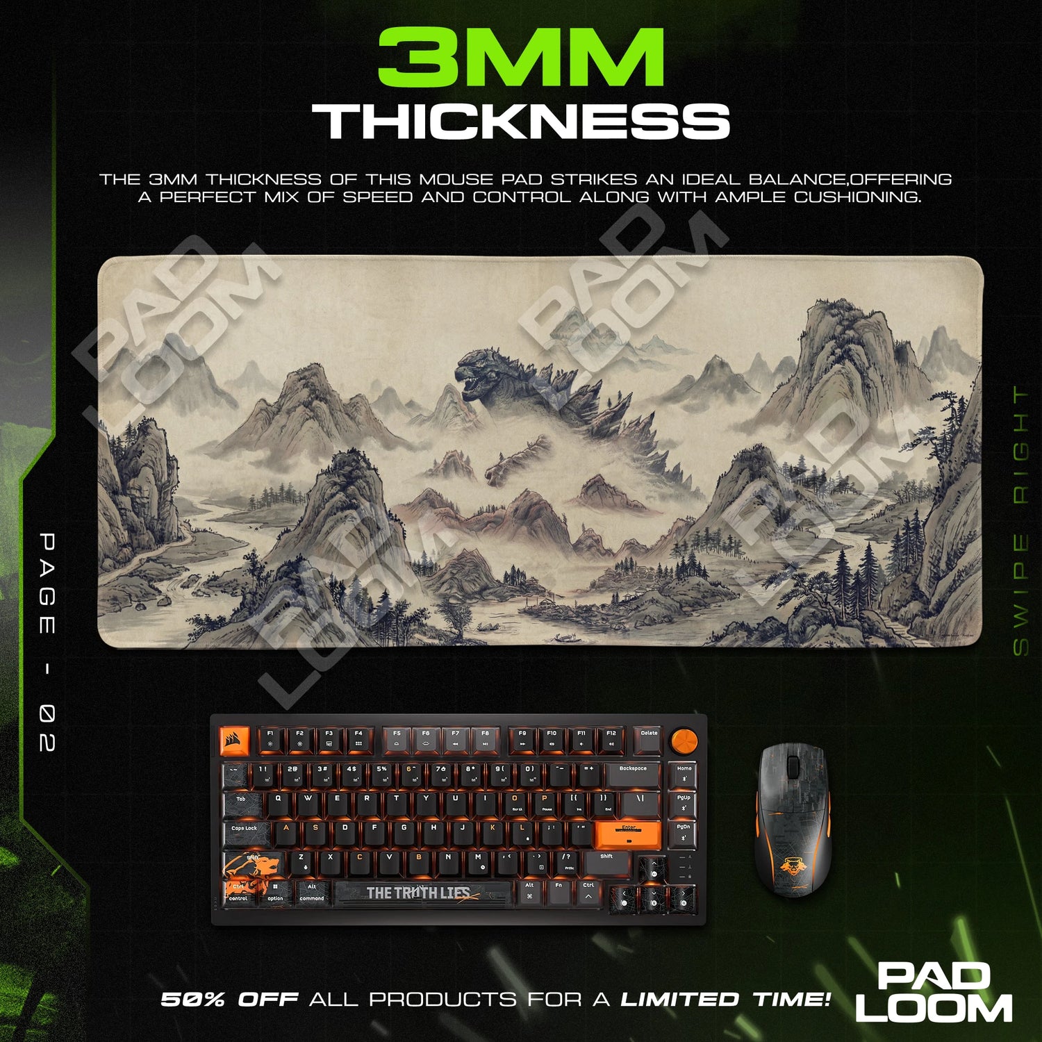 Godzilla Ink Peaks Mouse Pad - Kaiju Desk Mat