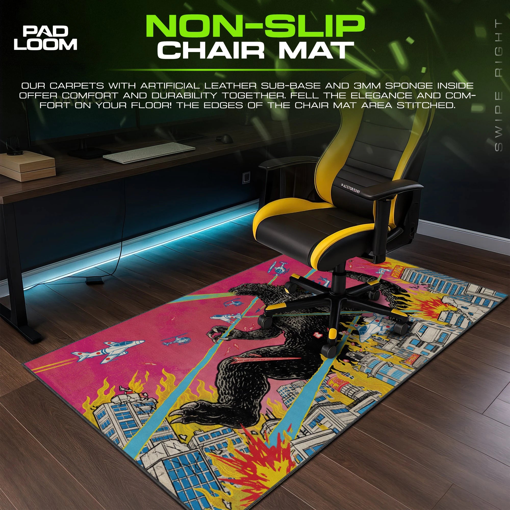 Godzilla Neon City Rampage Mouse Pad - Kaiju Desk Mat
