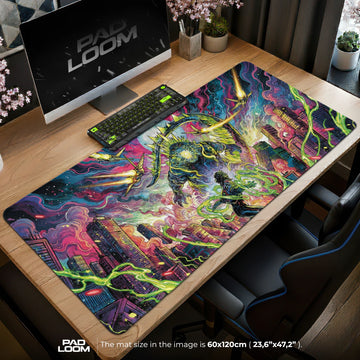Godzilla Neon Rampage Mouse Pad - Kaiju Desk Mat