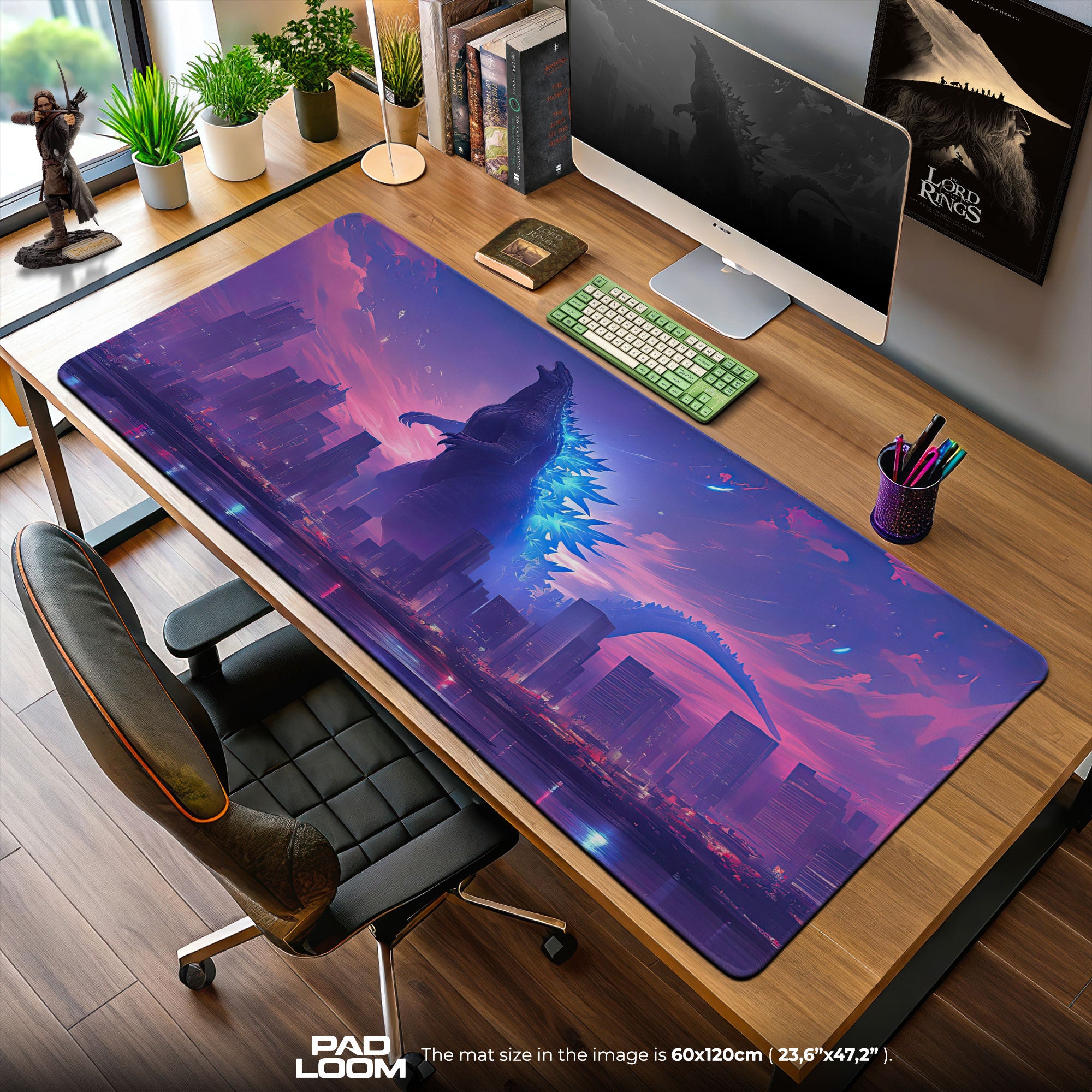 Godzilla Neon Skyline Mouse Pad, Monster Gaming Desk Mat