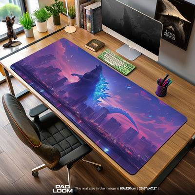Godzilla Neon Skyline Mouse Pad, Monster Gaming Desk Mat