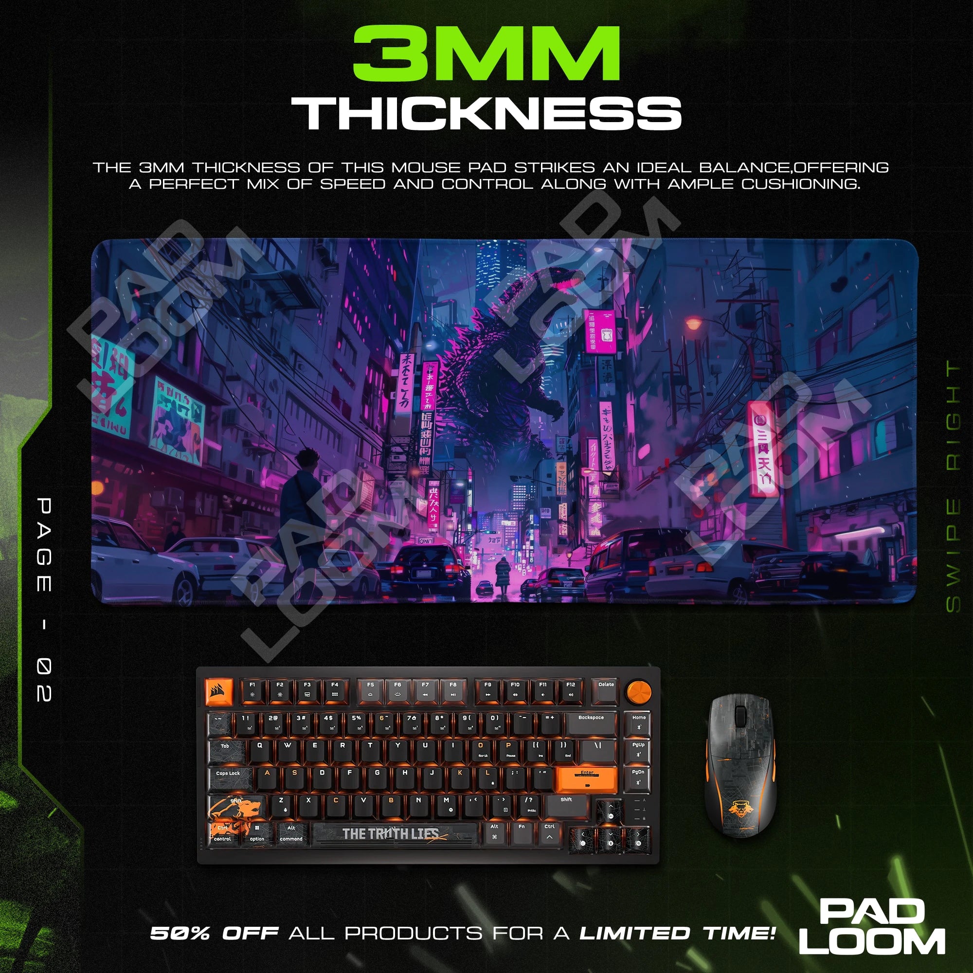 Godzilla Neon Tokyo Mouse Pad - Kaiju Desk Mat