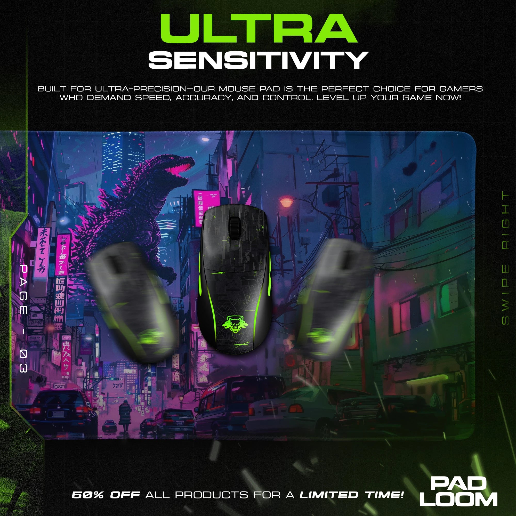 Godzilla Neon Tokyo Mouse Pad - Kaiju Desk Mat