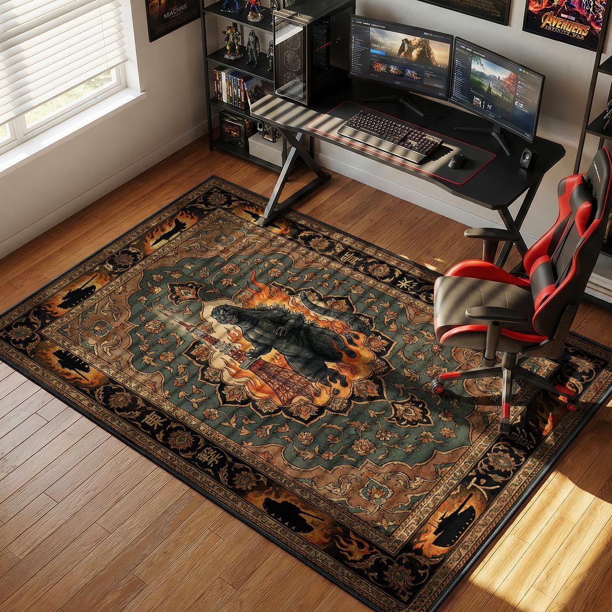 Godzilla Tokyo Tower Tapestry Room rug — main product view
