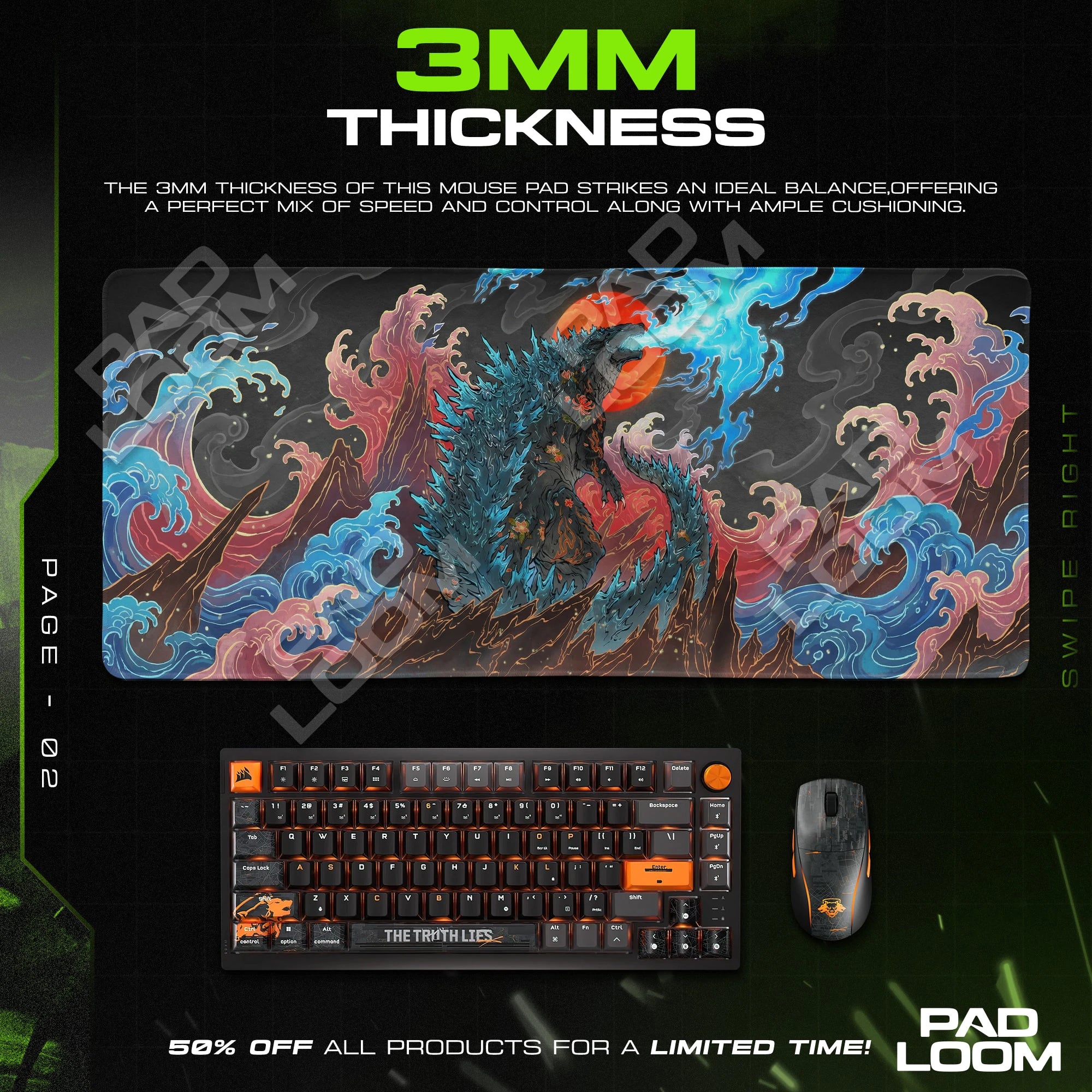 Godzilla Ukiyo Wave Mouse Pad - Godzilla Desk Mat