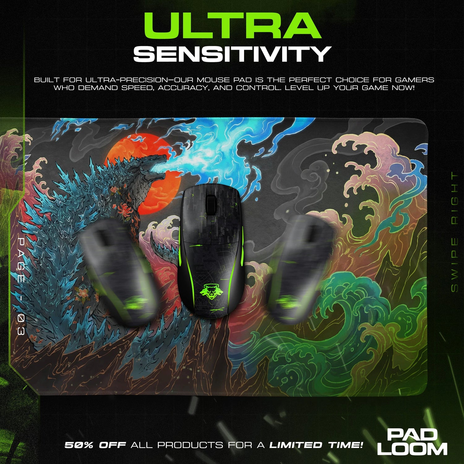 Godzilla Ukiyo Wave Mouse Pad - Godzilla Desk Mat