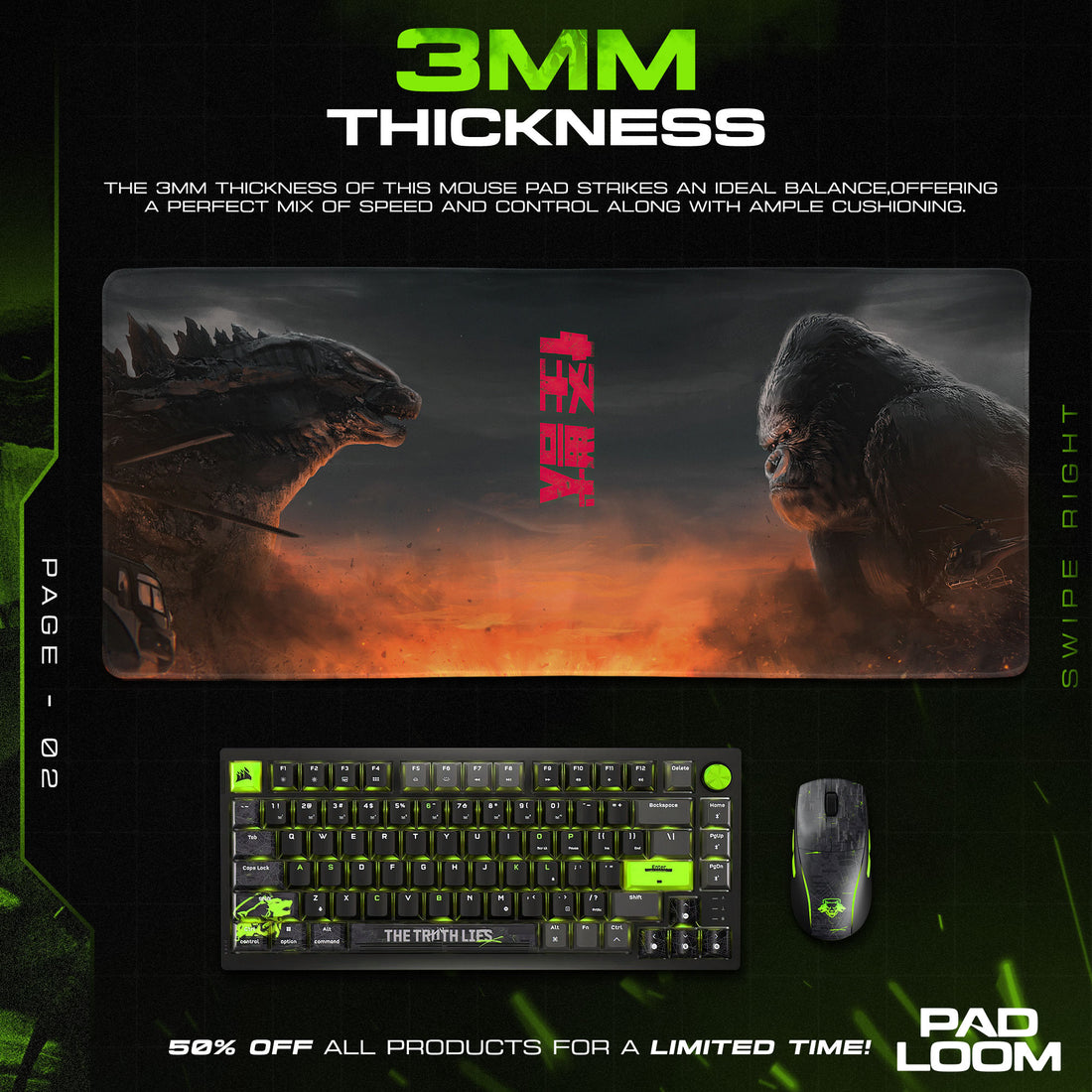 Godzilla vs. Kong Showdown Mouse Pad – Movie Gaming Desk Mat