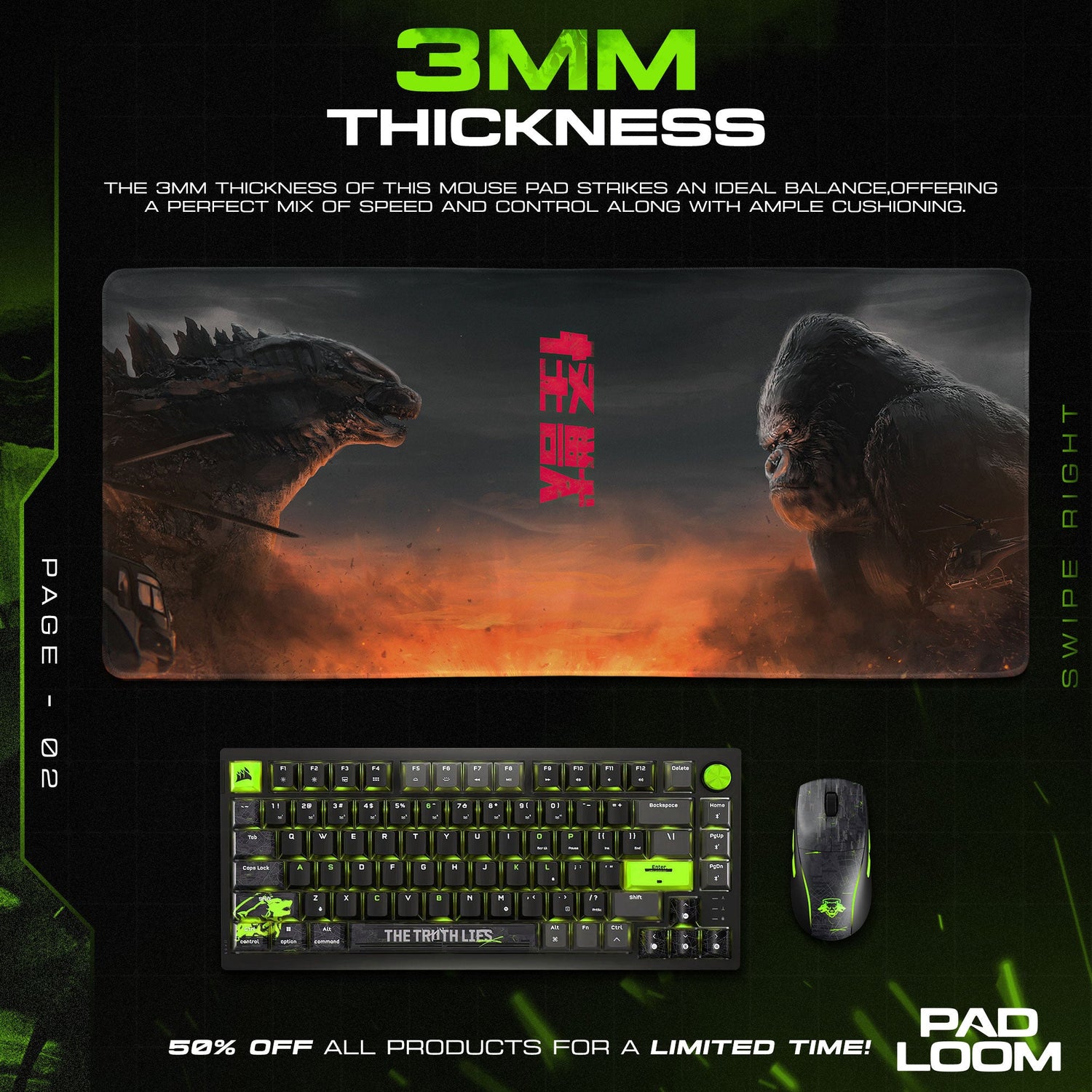 Godzilla vs. Kong Showdown Mouse Pad – Movie Gaming Desk Mat Padloom