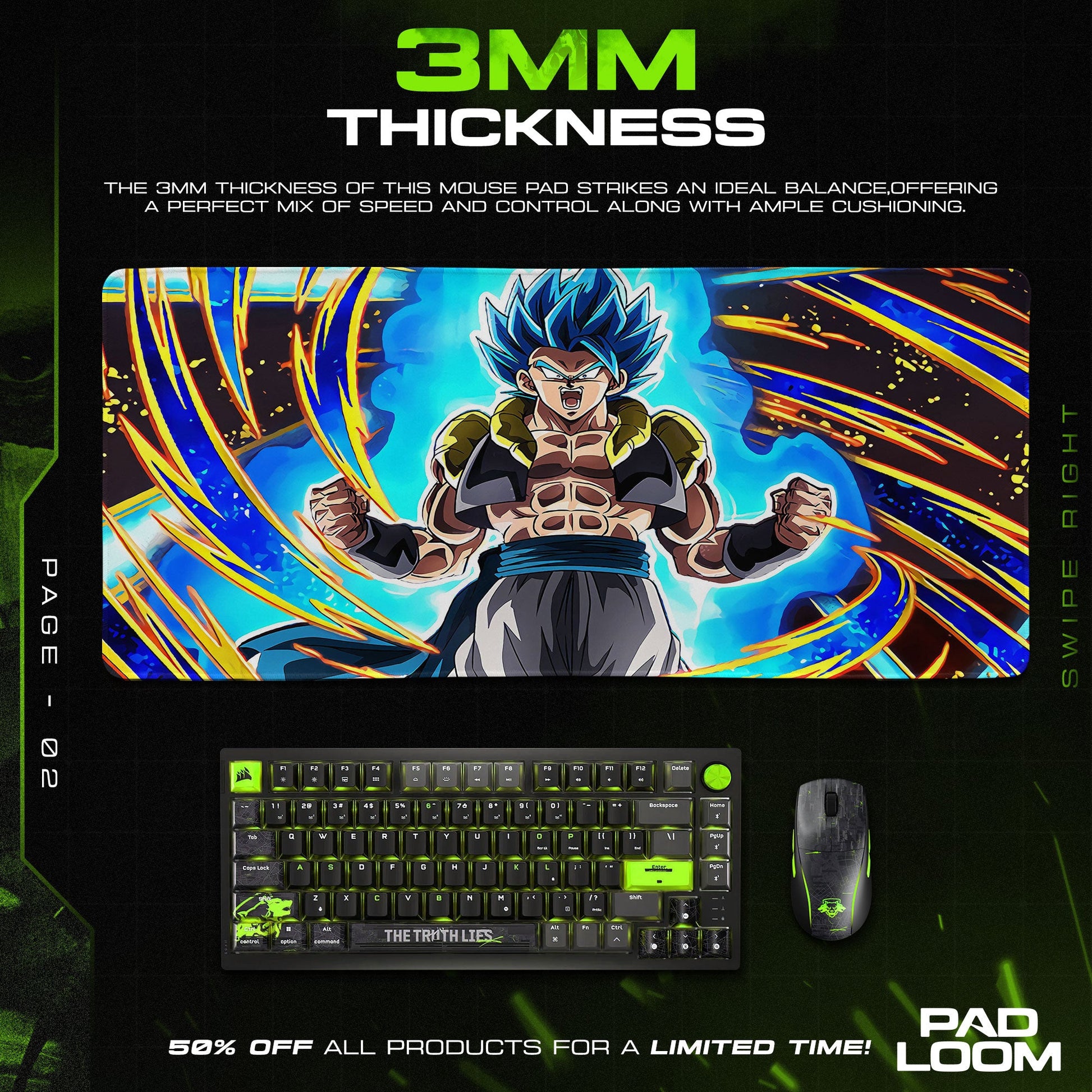 Gogeta Blue Mouse Pad - Fusion Power Anime Desk Mat Padloom