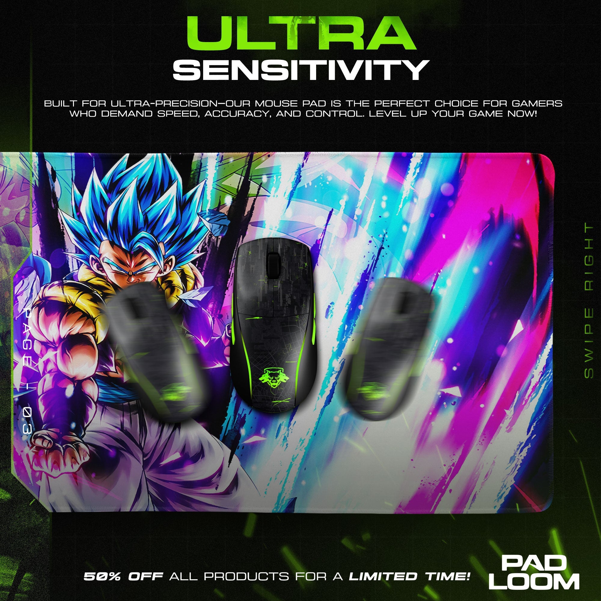 Gogeta Super Saiyan Blue Mouse Pad - Cosmic Aura Anime Desk Mat Padloom