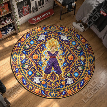 Gohan Lightning Dragon Ball round rug on a bedroom floor - Dragon Ball chair mat