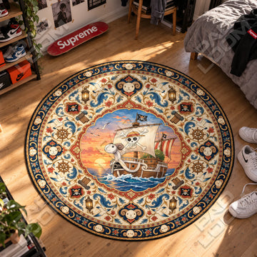 Going Merry Sunset One Piece round rug on a bedroom floor - One Piece chair mat