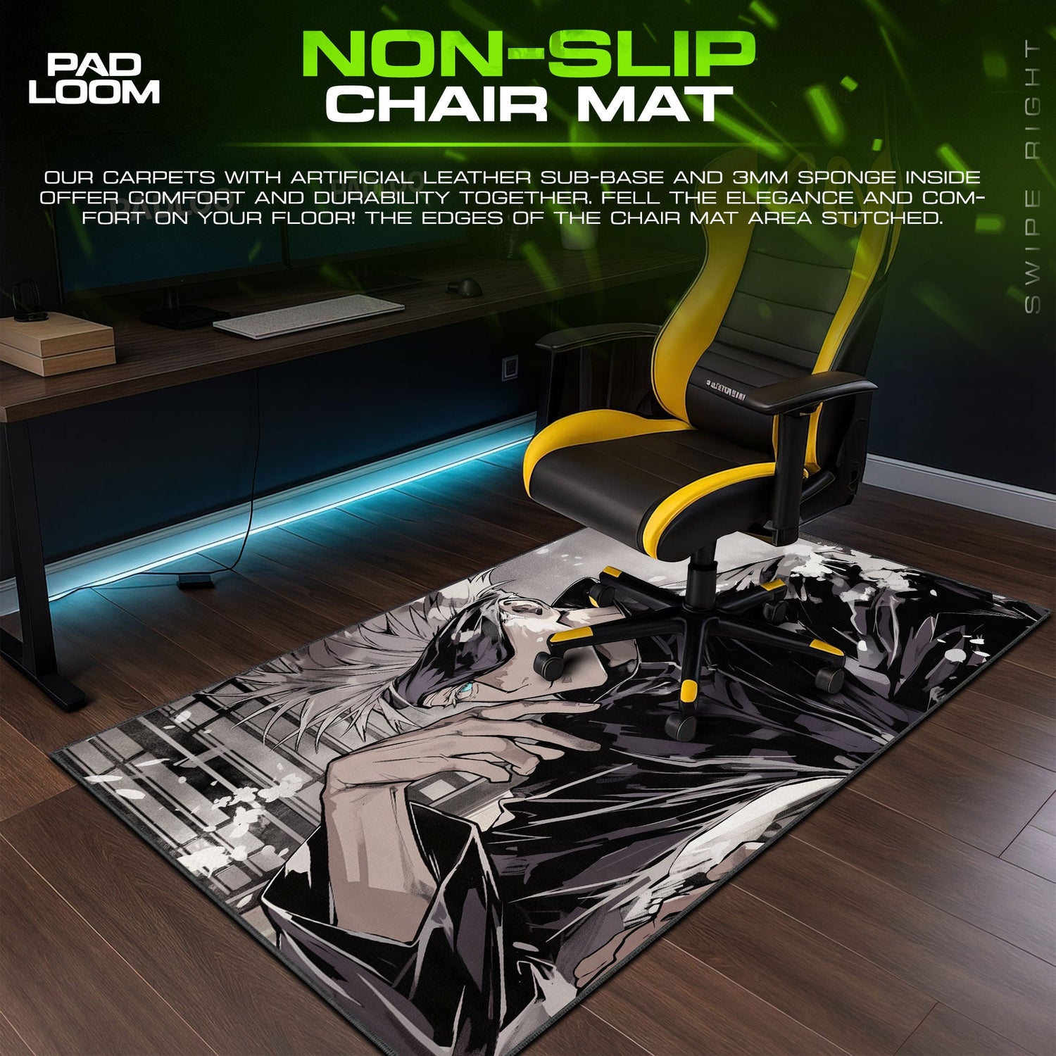 Gojo Black and White Mouse Pad, Jujutsu Kaisen Gaming Desk Mat Padloom