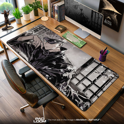 Gojo Black and White Mouse Pad, Jujutsu Kaisen Gaming Desk Mat