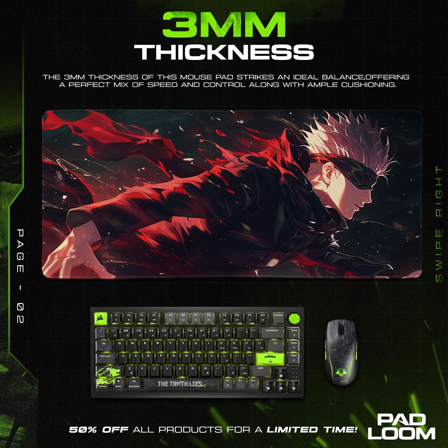 Gojo – Crimson Motion Mouse Pad, Anime Gaming Desk Mat Padloom