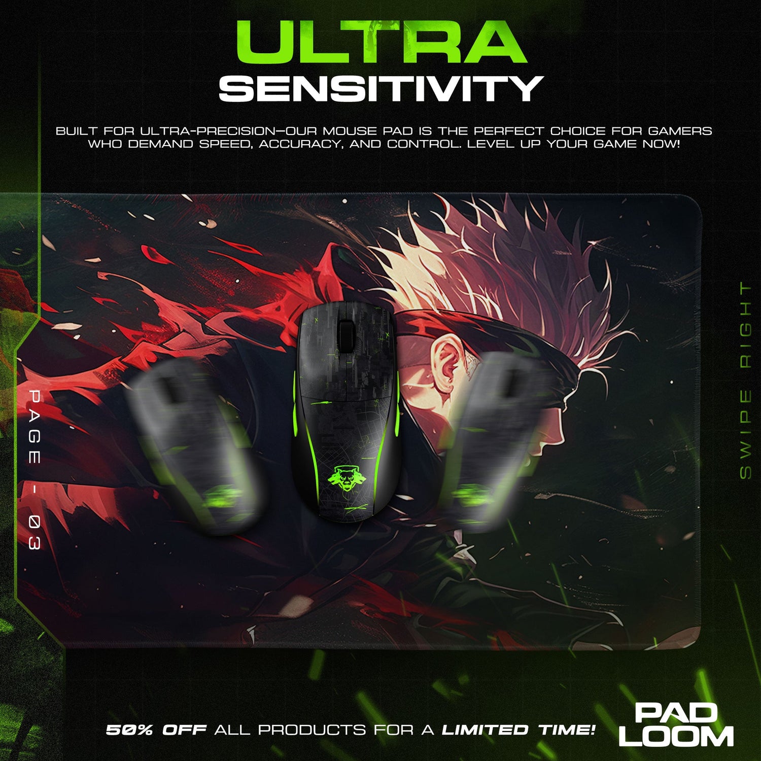 Gojo – Crimson Motion Mouse Pad, Anime Gaming Desk Mat Padloom