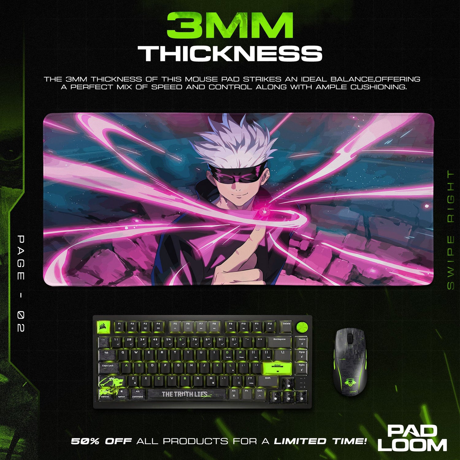 Gojo – Hollow Technique Mouse Pad, Anime Gaming Desk Mat Padloom
