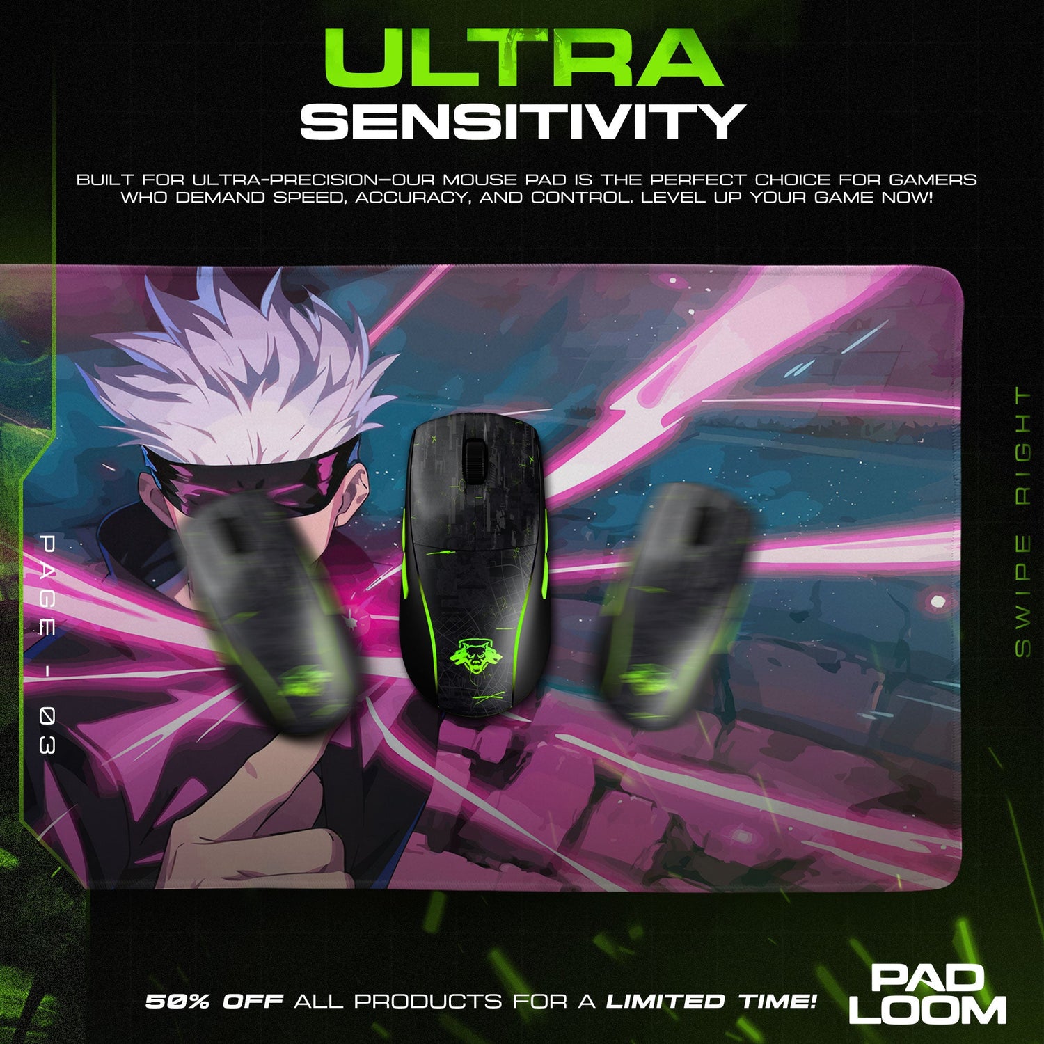 Gojo – Hollow Technique Mouse Pad, Anime Gaming Desk Mat Padloom