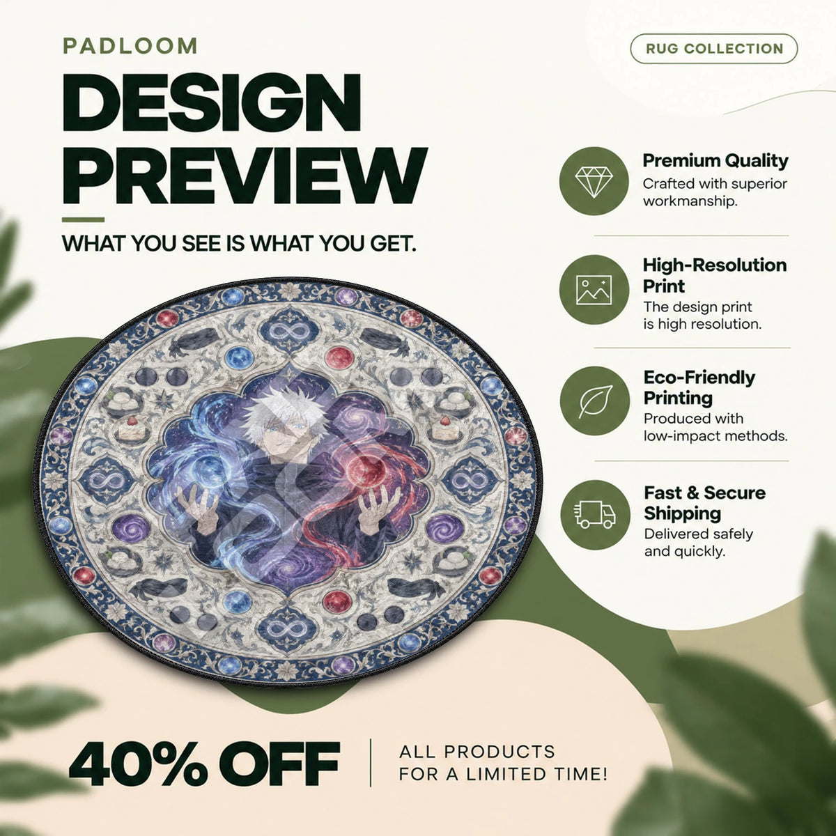 Gojo Infinity Jujutsu Kaisen round rug full design preview