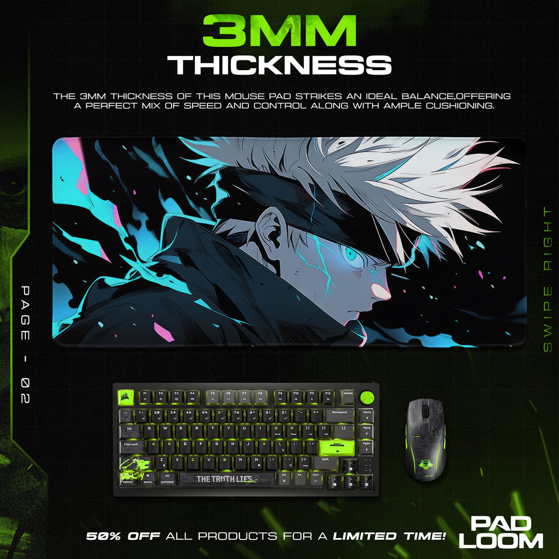 Gojo Mouse Pad, Cursed Energy Burst Anime Desk Mat