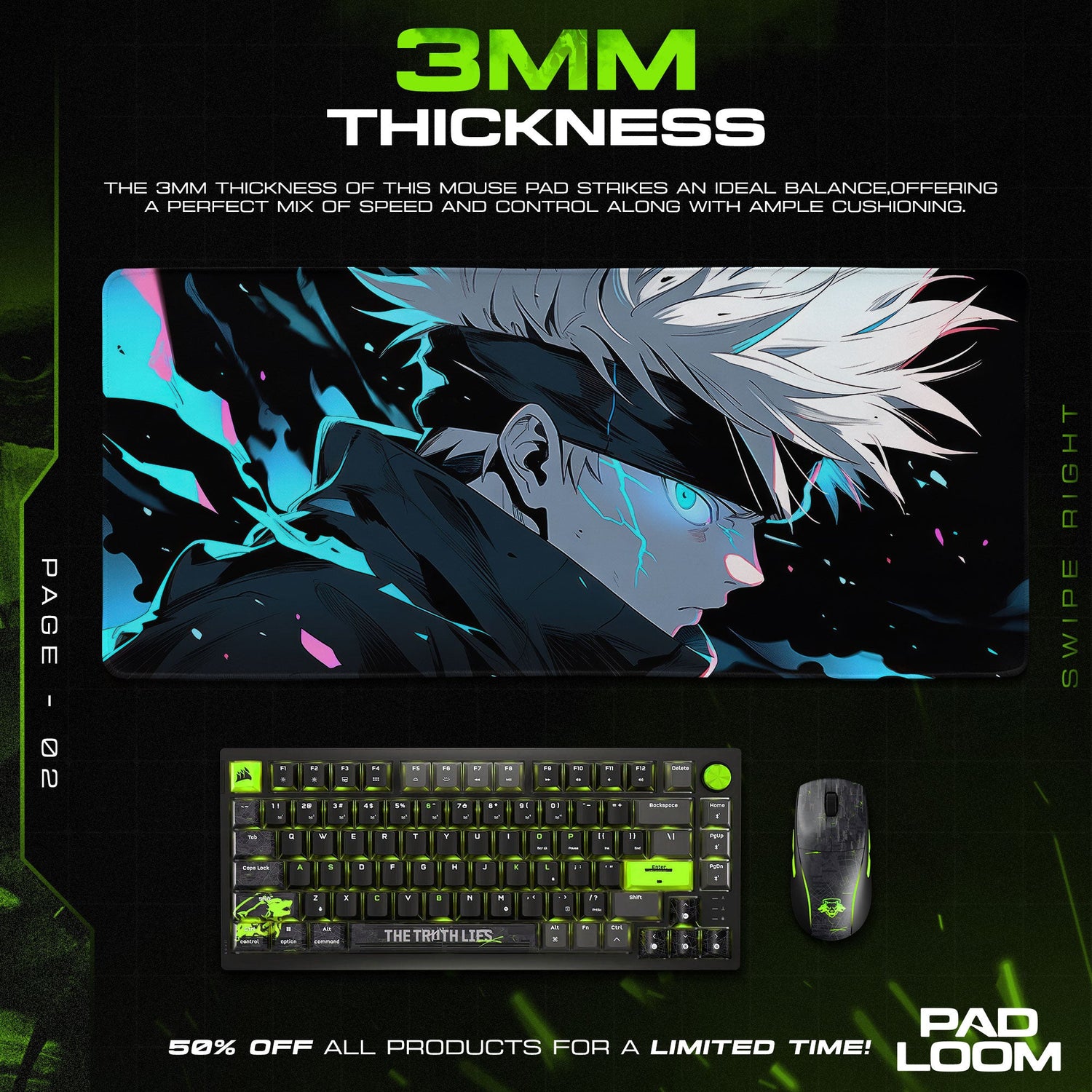 Gojo Mouse Pad, Cursed Energy Burst Anime Desk Mat Padloom