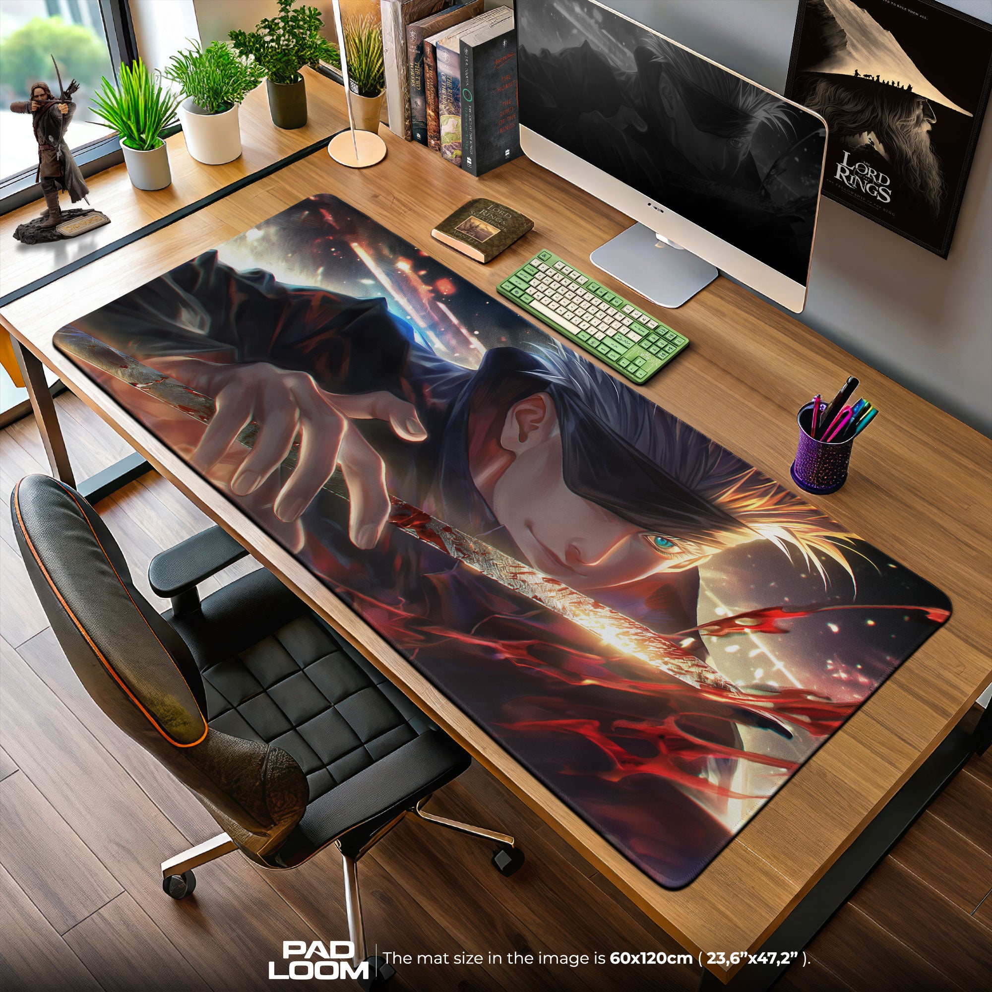 Gojo Satoru Blade Stance Mouse Pad, Anime Gaming Desk Mat