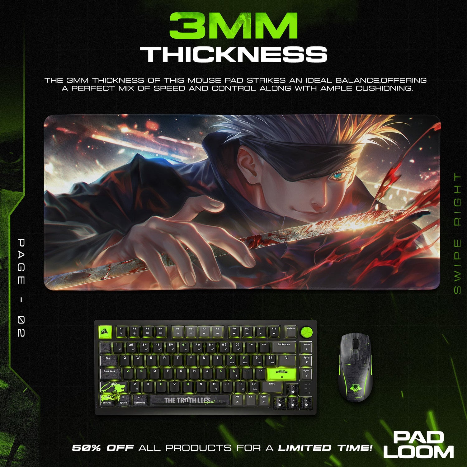 Gojo Satoru Blade Stance Mouse Pad, Anime Gaming Desk Mat Padloom