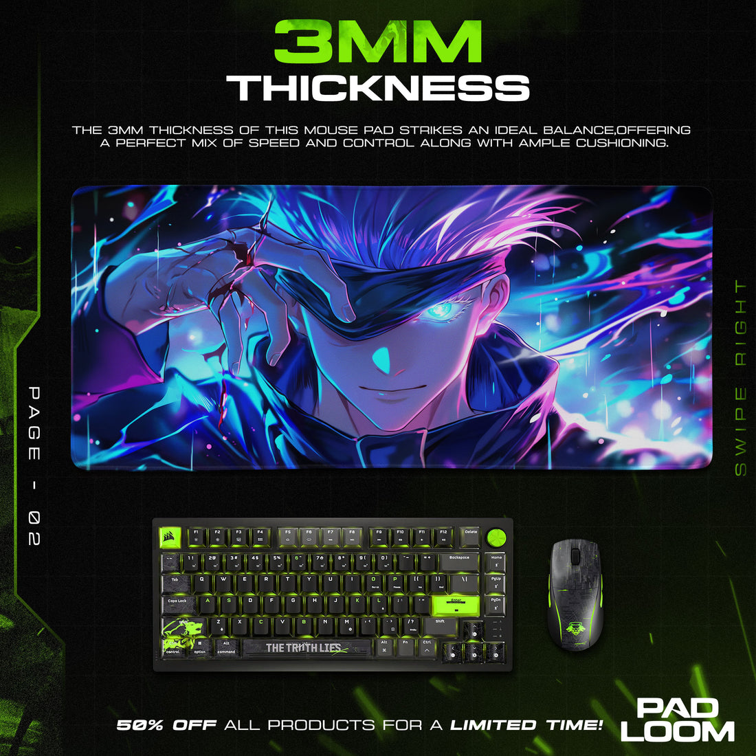 Gojo Satoru Cursed Vision Mouse Pad, Anime Gaming Desk Mat